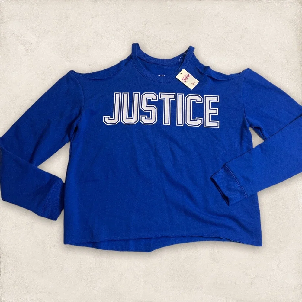 Justice Girls Logo Cold Shoulder Cutoff‎ Sweatshirt 18/20 New With Tags